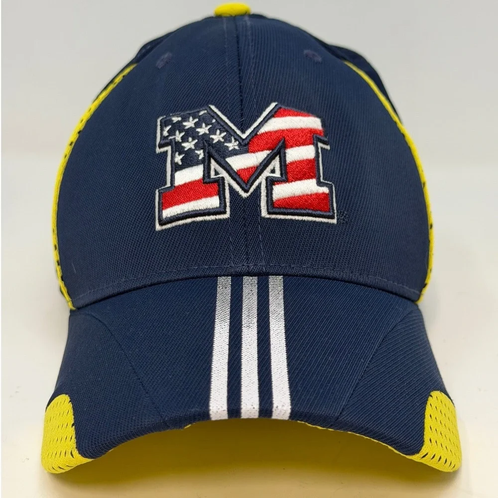 Adidas Michigan Wolverines Hat Navy Blue American Flag‎ M Logo Climalite L/XL
